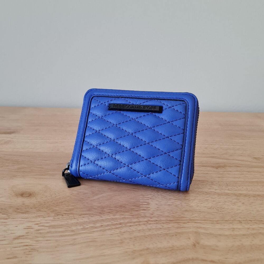 Rebecca Minkoff Ava Zip Wallet Coin Purse Cardholder Black Cobalt Blue Leather